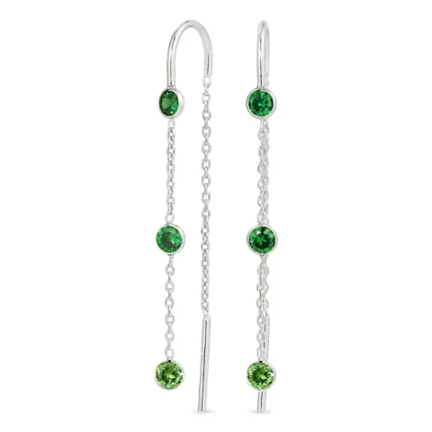 lange grønn zirkon kjedeøreringer i sølv