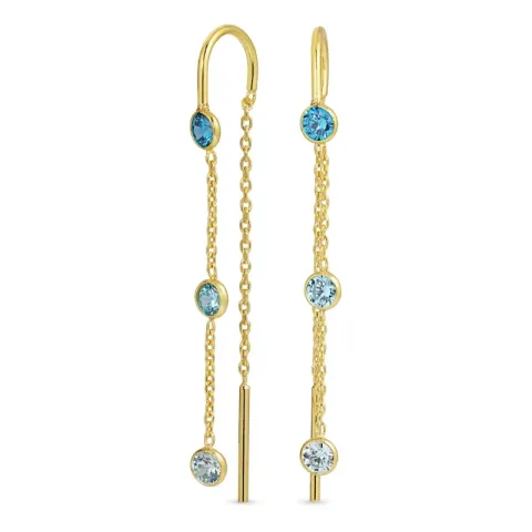 lange blå zirkon kjedeøreringer i forgylt sølv