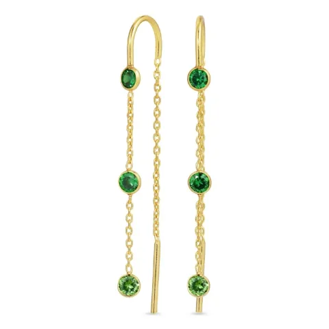 lange grønn zirkon kjedeøreringer i forgylt sølv