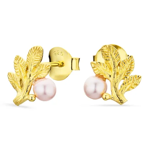 blad øredobber i forgylt sølv