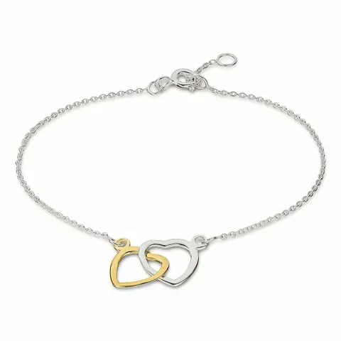 Armbånd i sølv med hjerteanheng i sølv og forgylt sølv