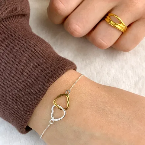 Armbånd i sølv med hjerteanheng i sølv og forgylt sølv