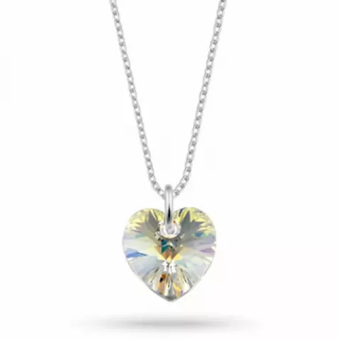 hjerte krystall halskjede i sølv med anheng i sølv