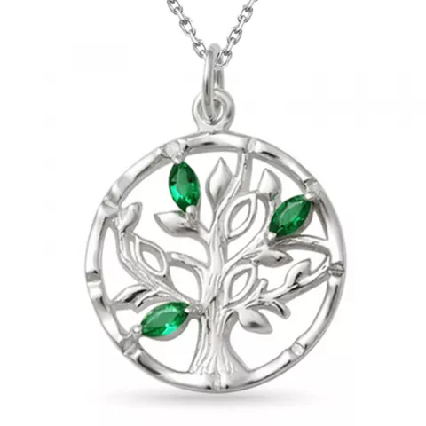 livets tre smaragd anheng med halskjede i sølv