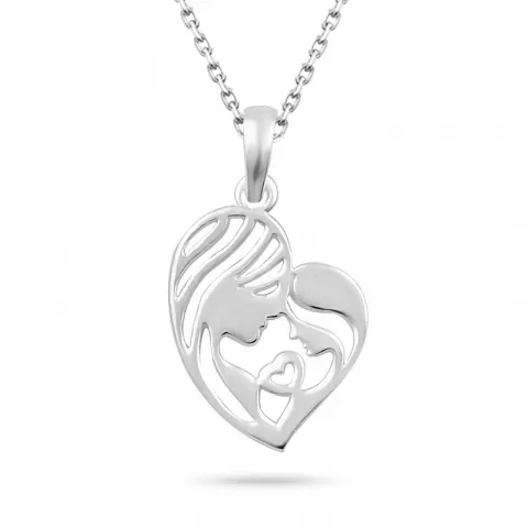 hjerte mor og barn halskjede i sølv med anheng i sølv