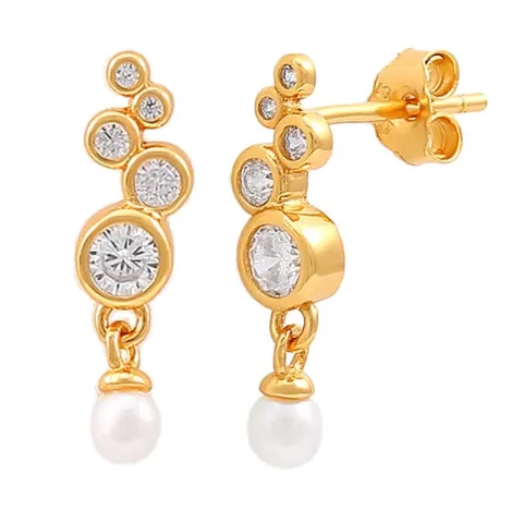 Hultquist Sienna perle øredobber i forgylt sølv hvit zirkon