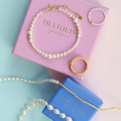 Hultquist Milkyway plain perle armbånd i forgylt sølv