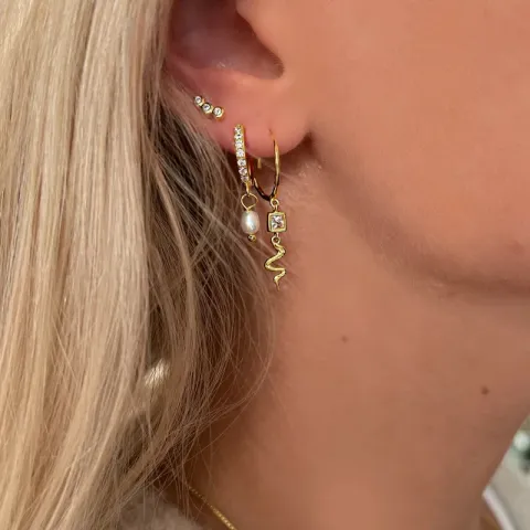 14 mm Nava Elsa perle creol i forgylt sølv hvit zirkon