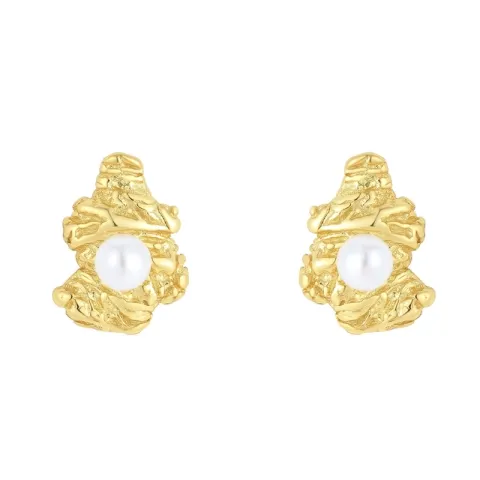 Nava Eos Petite Studs perle øredobber i forgylt sølv