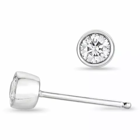 2 x 0,10 ct hvitt gull solitaireørepynt i 14 karat hvitt gull med diamant 