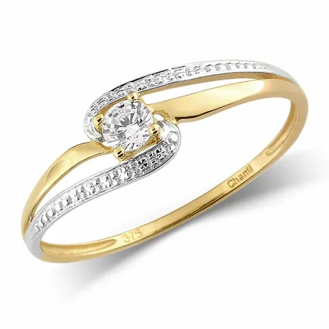 kolleksjonsprøve zirkon ring i 9 karat gull med 9 karat hvitt gull