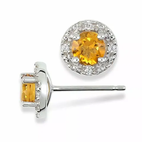 Runde øredobber i 9 karat hvitt gull med citriner og zirkoner