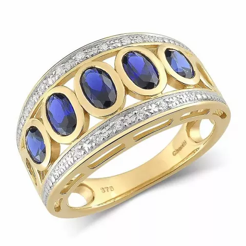 Stor abstrakt blå ring i 9 karat gull