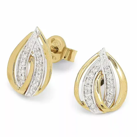 Store dråpe gulløredobb i 9 karat gull med rhodium med zirkon