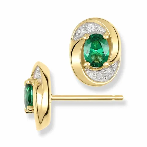 ovale grønn øredobber i 9 karat gull med rhodium med