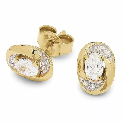ovale hvite zirkon øredobber i 9 karat gull med rhodium med