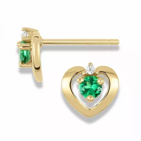hjerte grønn gulløredobb i 9 karat gull med 