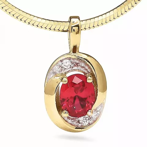 Elegant ovalt rød anheng i 9 karat gull med rhodium