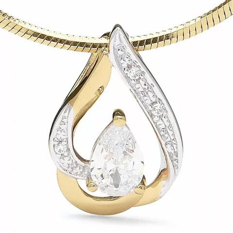 dråpe zirkon anheng i 9 karat gull med rhodium
