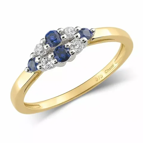 blå gull ring i 9 karat gull med rhodium
