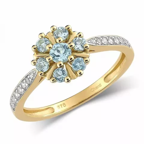 blomst blå topas ring i 9 karat gull med rhodium