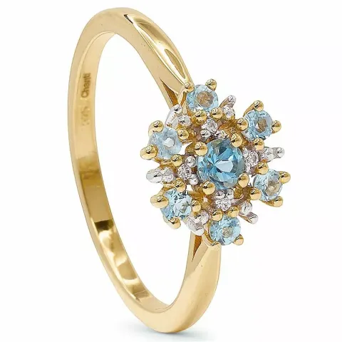 Blank blomst blå topas ring i 9 karat gull med rhodium