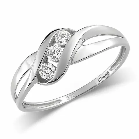 hvit zirkon gullring i 9 karat hvitt gull