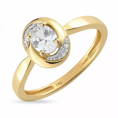 oval hvit zirkon ring i 9 karat gull med rhodium