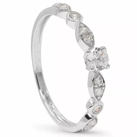 Smal hvit zirkon ring i 9 karat hvitt gull
