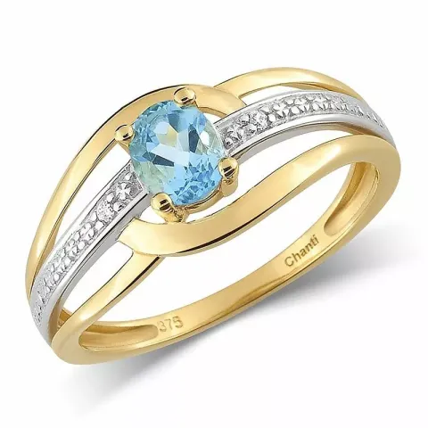 Glatt blå topas ring i 9 karat gull med rhodium