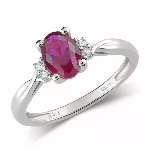 rød ring i 9 karat hvitt gull