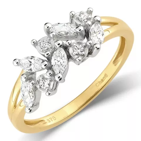 Elegant zirkon ring i 9 karat gull med rhodium