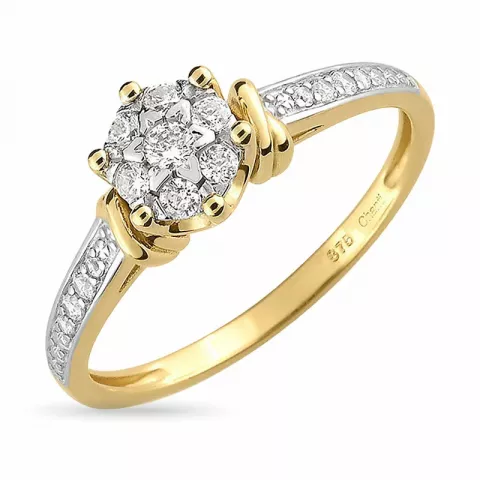 Elegant hvit zirkon gull ring i 9 karat gull med rhodium