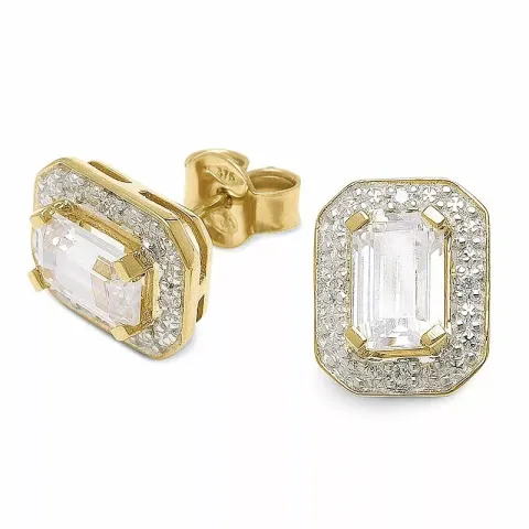 Store zirkon ørestikker i 9 karat gull med rhodium med zirkoner