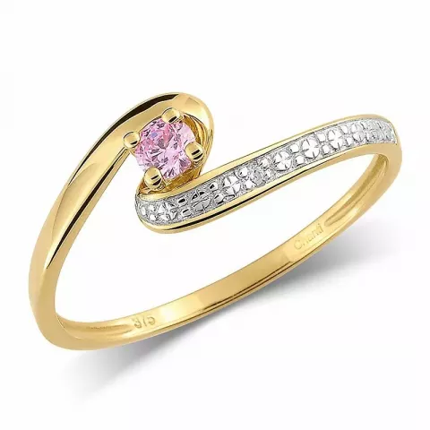 rosa zirkon ring i 9 karat gull med rhodium