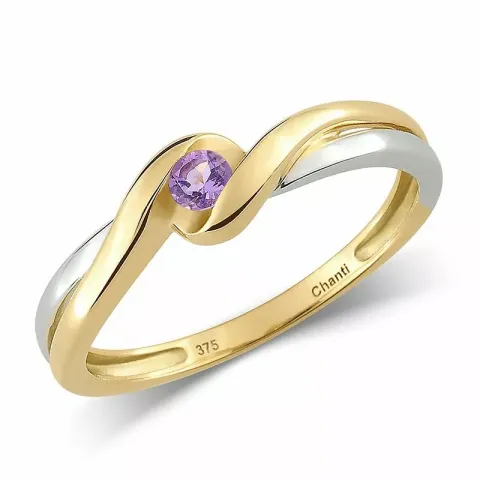 lilla ametyst ring i 9 karat gull med rhodium