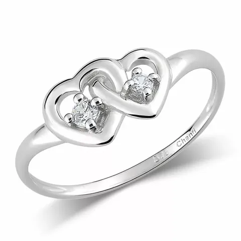 Enkel hjerte zirkon ring i 9 karat hvitt gull