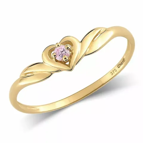 hjerte rosa zirkon ring i 9 karat gull