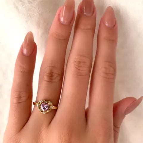 Elegant hjerte rosa zirkon ring i 9 karat gull