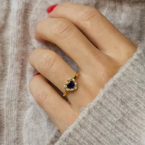 hjerte blå ring i 9 karat gull