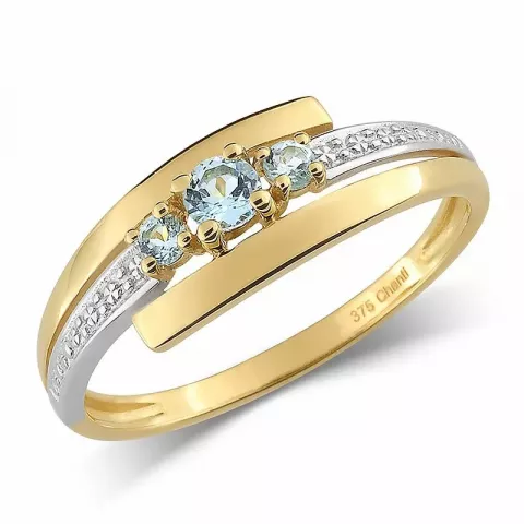 Blank blå ring i 9 karat gull med rhodium