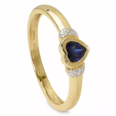 Blank hjerte blå ring i 9 karat gull med rhodium