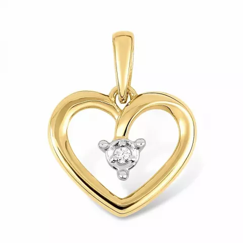hjerte diamant anheng i 9 karat gull med rhodium 0,016 ct
