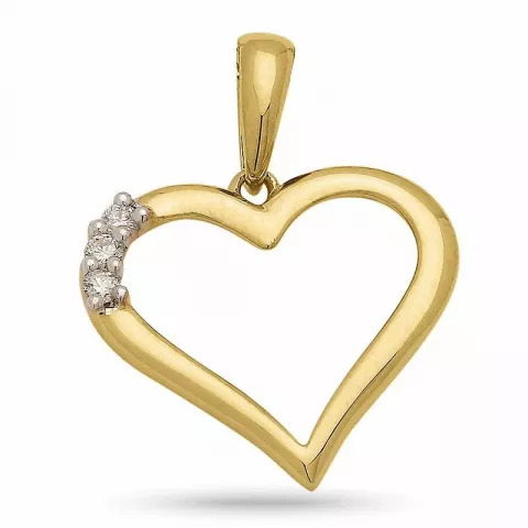 Trendy hjerte diamant anheng i 9 karat gull med rhodium 0,074 ct