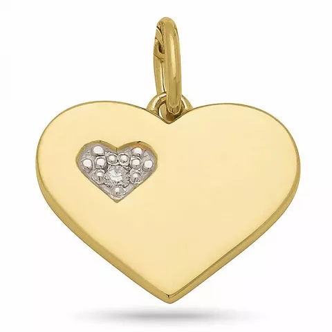 Hjerte diamant anheng i 9 karat gull med rhodium 0,020 ct