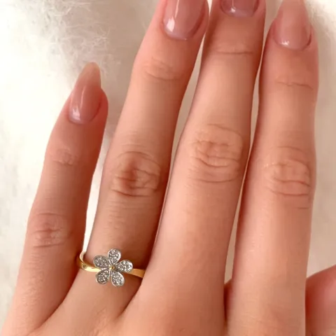 blomst ring i 9 karat gull med rhodium