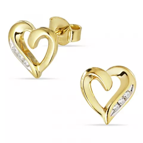 hjerte ørestikker i 9 karat gull med rhodium med zirkon