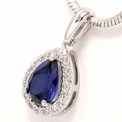 Safir rosettanheng i 9 karat hvitt gull