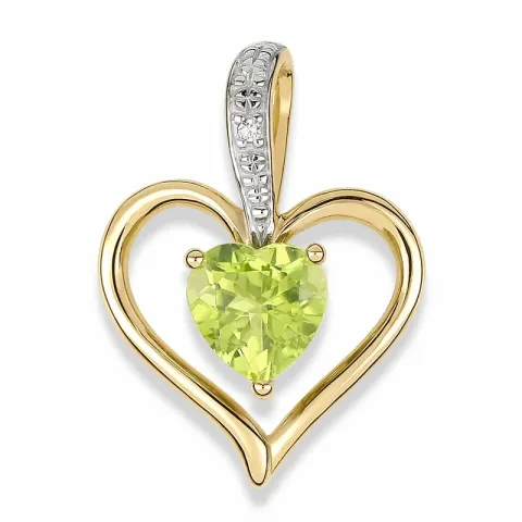 hjerte peridot anheng i 9 karat gull med rhodium