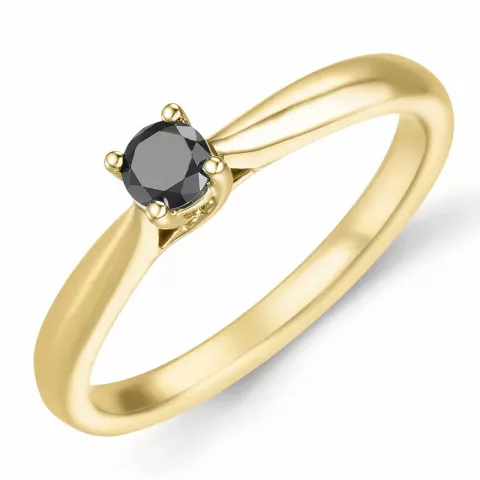 svart diamant ring i 14 karat gull 0,20 ct